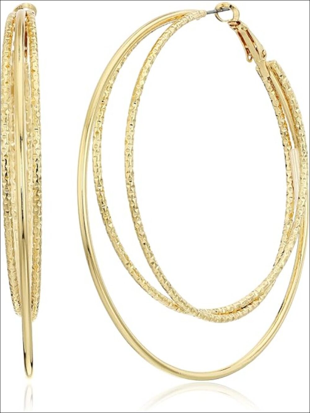 Gold Smooth and Textured Wire Hoop Earrings - Clutchless Closure